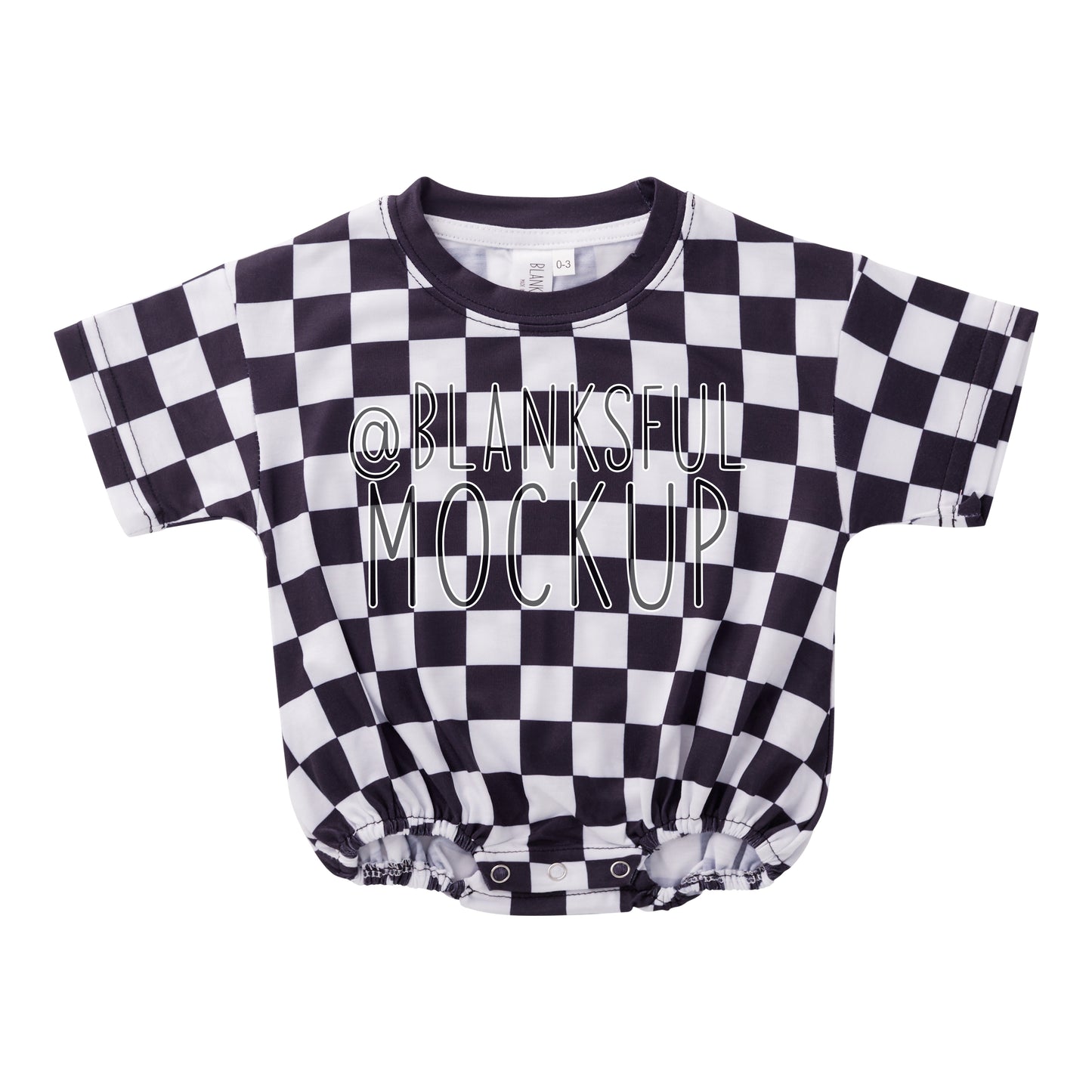 Black Checker Short Sleeve Bubble Romper Mockup