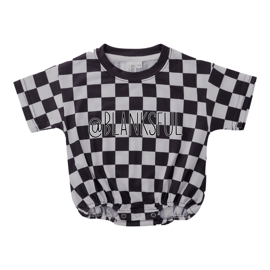 black checker short sleeve baggy bubble romper blank for sublimation and embroidery
