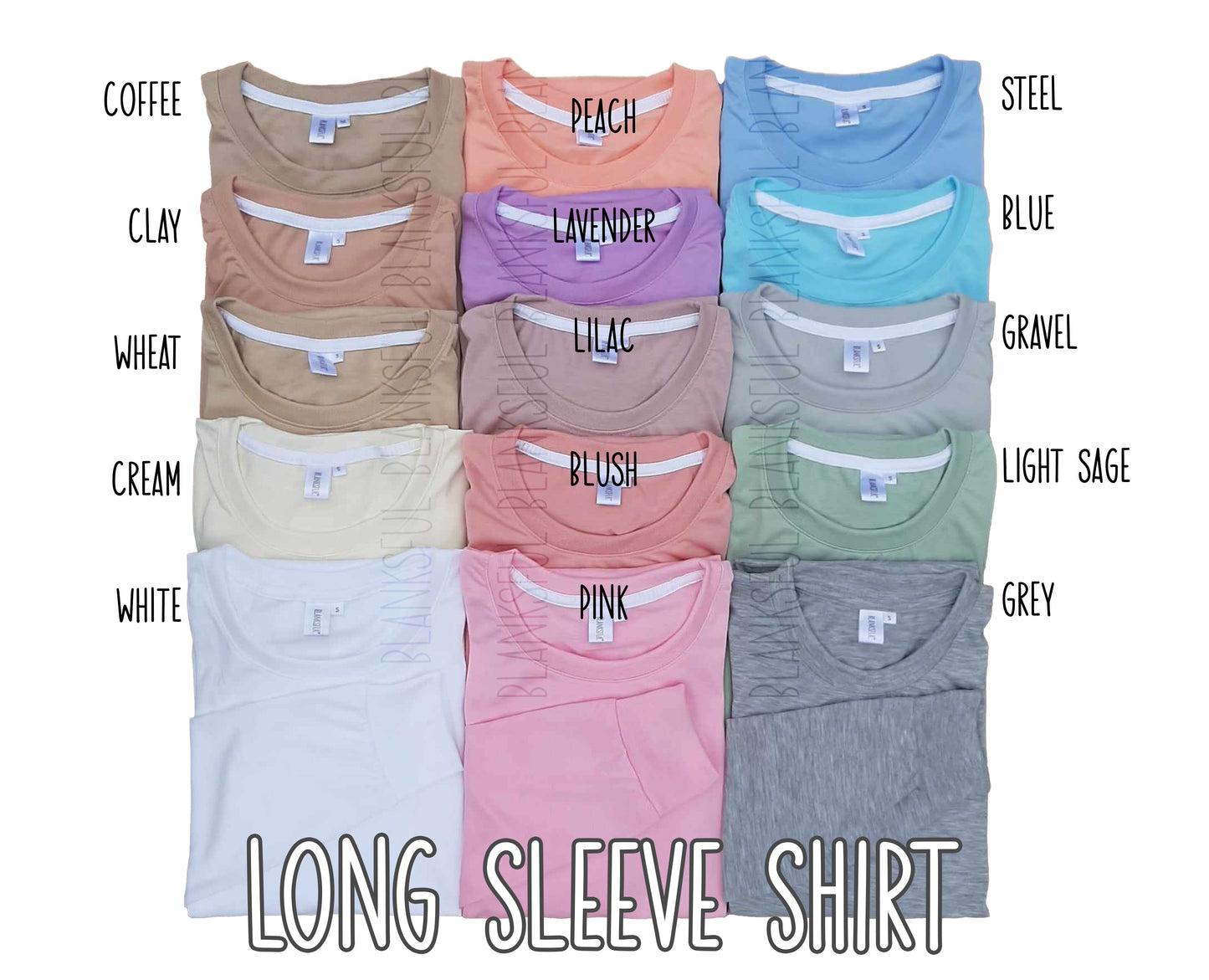 (15 COLORS) Adult Long Sleeve Shirt - 100% Polyester Blank Shirt
