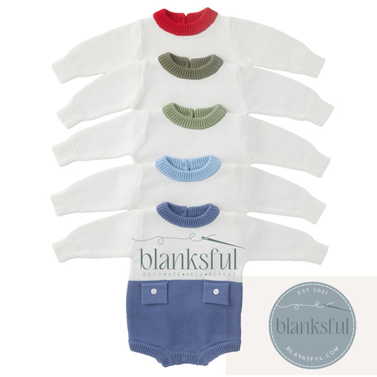 Long Sleeve Knit Romper - Unisex Faux Pockets - 100% Cotton