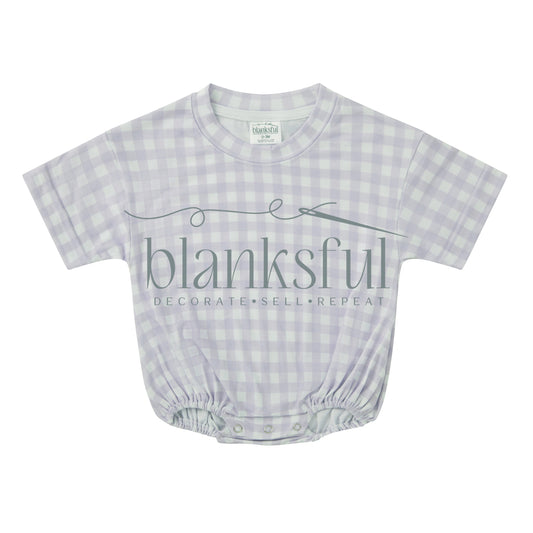 gingham toddler baggy bubble romper for embroidery DTF and personalization