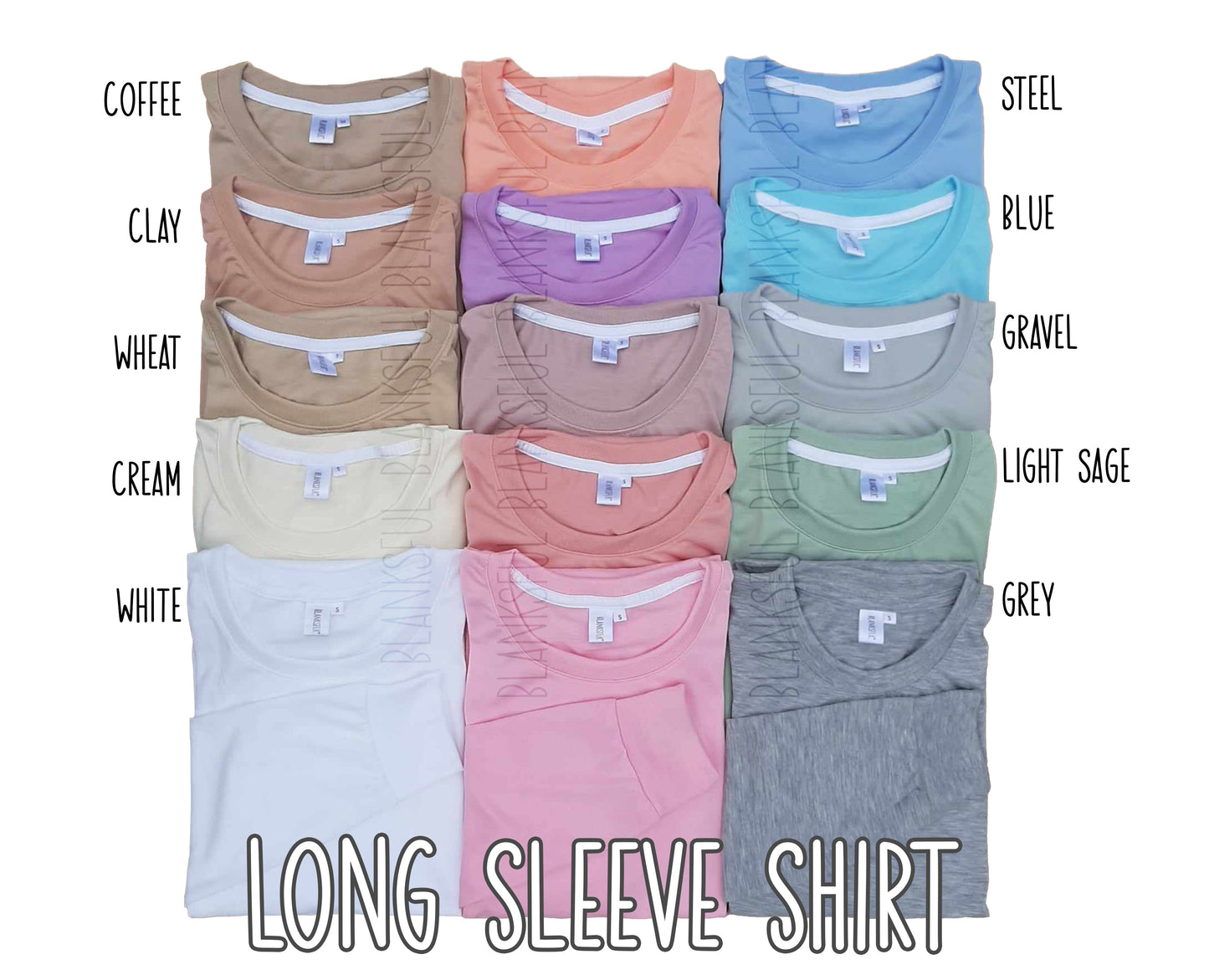 (15 COLORS) Adult Long Sleeve Shirt - 100% Polyester Blank Shirt