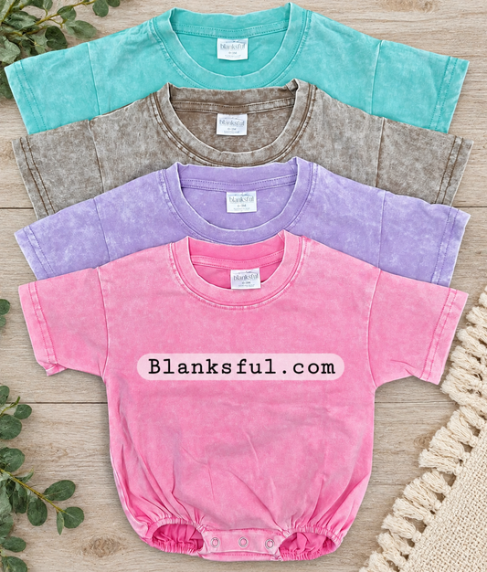 Acid Wash Baggy Bubble Romper – Short Sleeve Decoration Blank