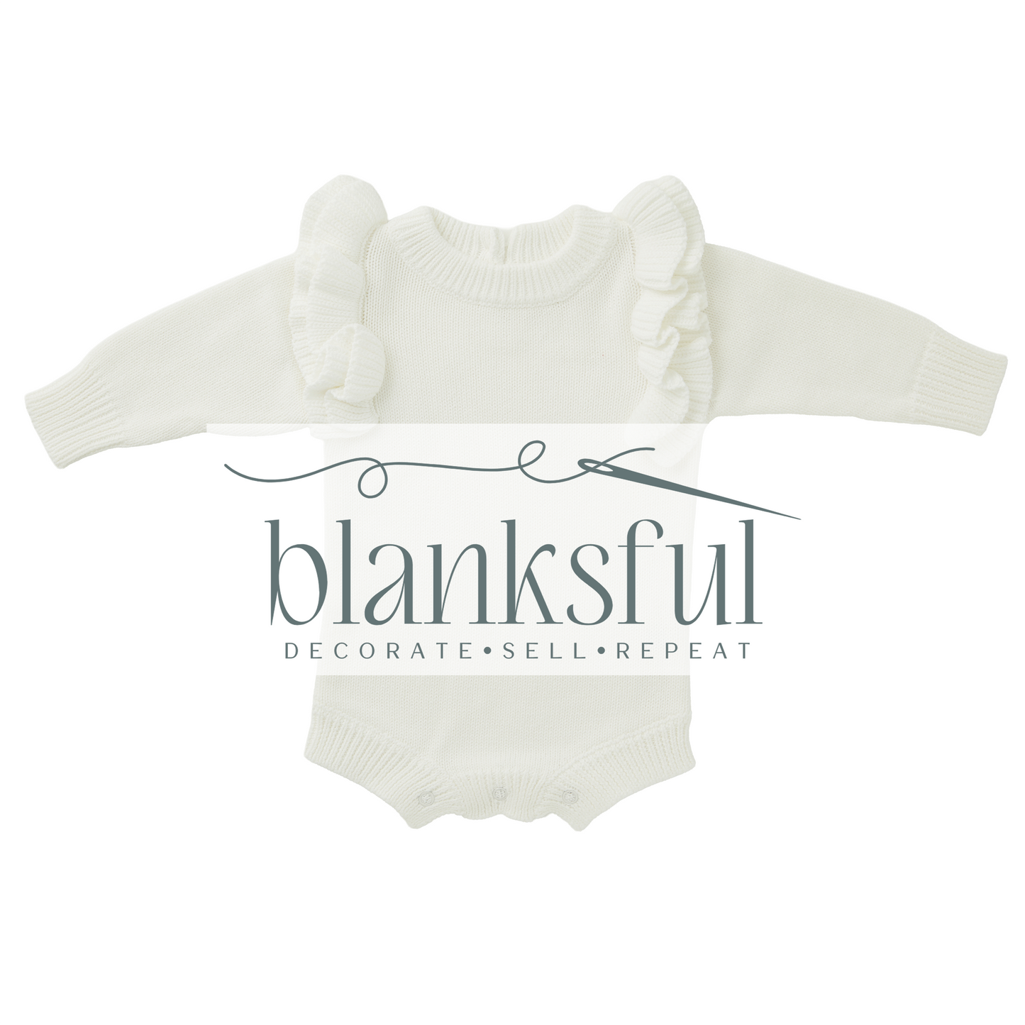 Long Sleeve Knit Romper - Ruffle Shoulders - 100% Cotton