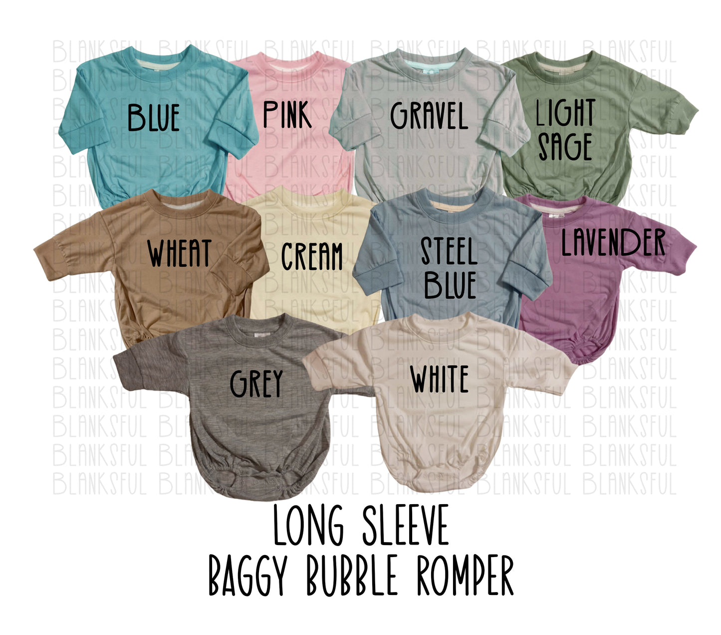 (10 COLORS) LONG SLEEVE ROMPER 100% Polyester Blank Sublimation Baggy Bubble Romper