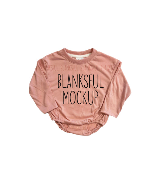 Extra Long Sleeve Baggy Baby Romper Mockup Blush