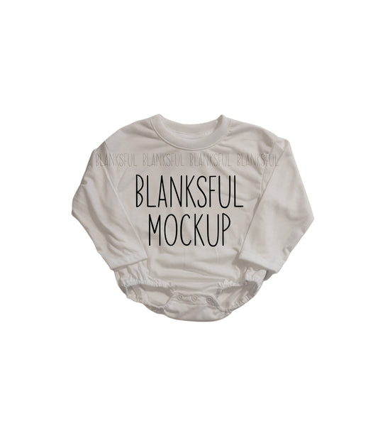 Extra Long Sleeve Baggy Baby Romper Mockup White