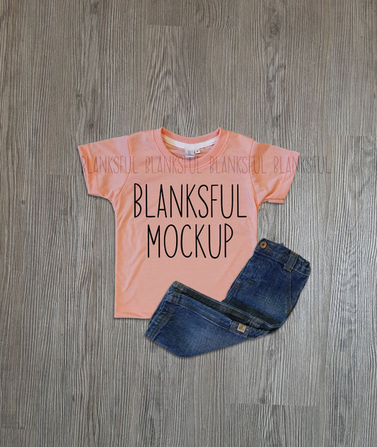 Blanksful Mockup Peach Child Shirt - Shirt mockup for sublimation - Mock up child shirt - Flay Lay Mockup