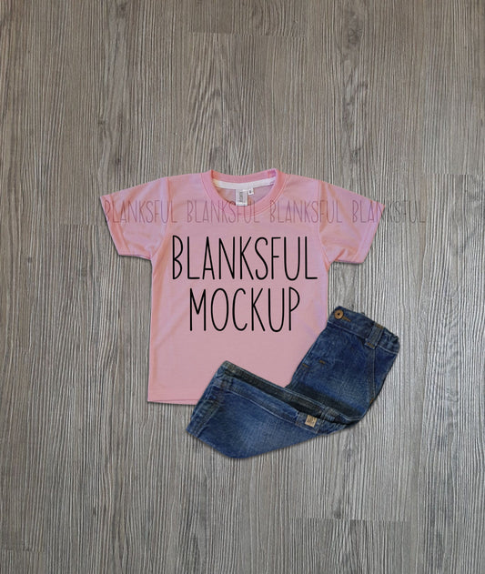 Blanksful Mockup Pink Child Shirt - Shirt mockup for sublimation - Mock up child shirt - Flay Lay Mockup