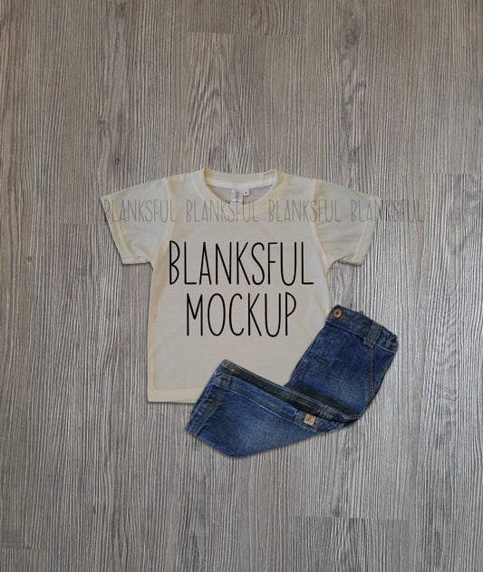 Blanksful Mockup Cream Child Shirt - Shirt mockup for sublimation - Mock up child shirt - Flay Lay Mockup