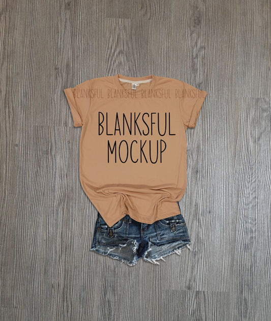 Blanksful Mockup Almond Adult Unisex Shirt - Shirt mockup - Mock up shirt - Flay Lay Mockup - Digital Download - Styled Mockup