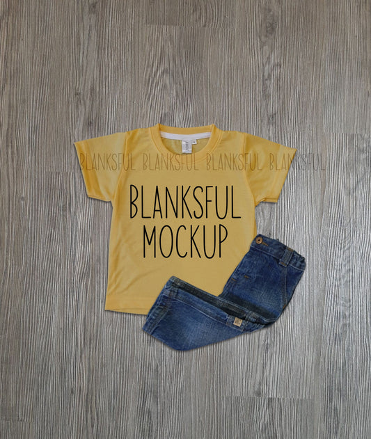 Blanksful Mockup Yellow Child Shirt - Shirt mockup for sublimation - Mock up child shirt - Flay Lay Mockup