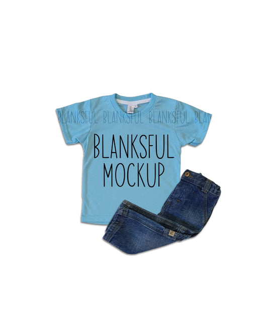 Blanksful Mockup Blue Child Shirt - Shirt mockup for sublimation - Mock up child shirt - Flay Lay Mockup