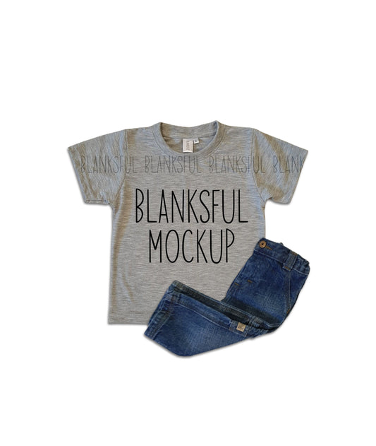 Blanksful Mockup Grey Child Shirt - Shirt mockup for sublimation - Mock up child shirt - Flay Lay Mockup