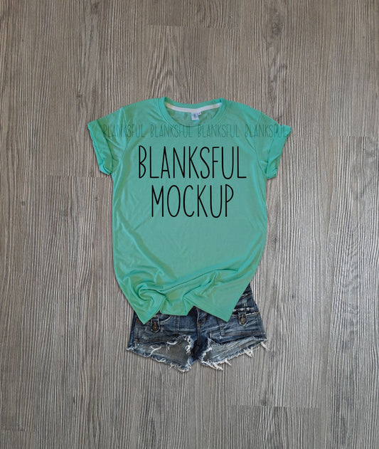 Blanksful Mockup Mint Adult Unisex Shirt - Shirt mockup for sublimation - Mock up shirt - Flay Lay Mockup - Digital Download - Styled Mockup