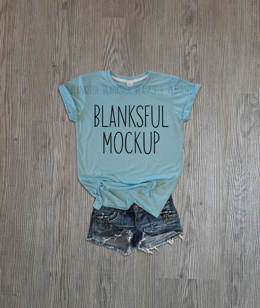 Blanksful Mockup Blue Adult Unisex Shirt - Shirt mockup - Mock up shirt - Flay Lay Mockup - Digital Download - Styled Mockup