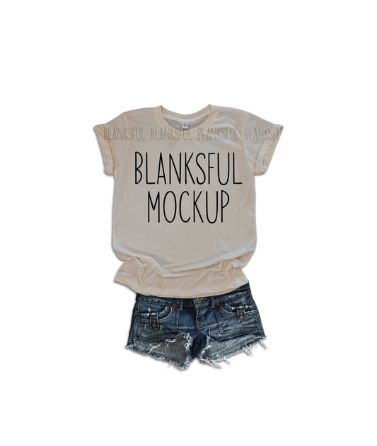 Blanksful Mockup Cream Adult Unisex Shirt - Shirt mockup - Mock up shirt - Flay Lay Mockup - Digital Download - Styled Mockup