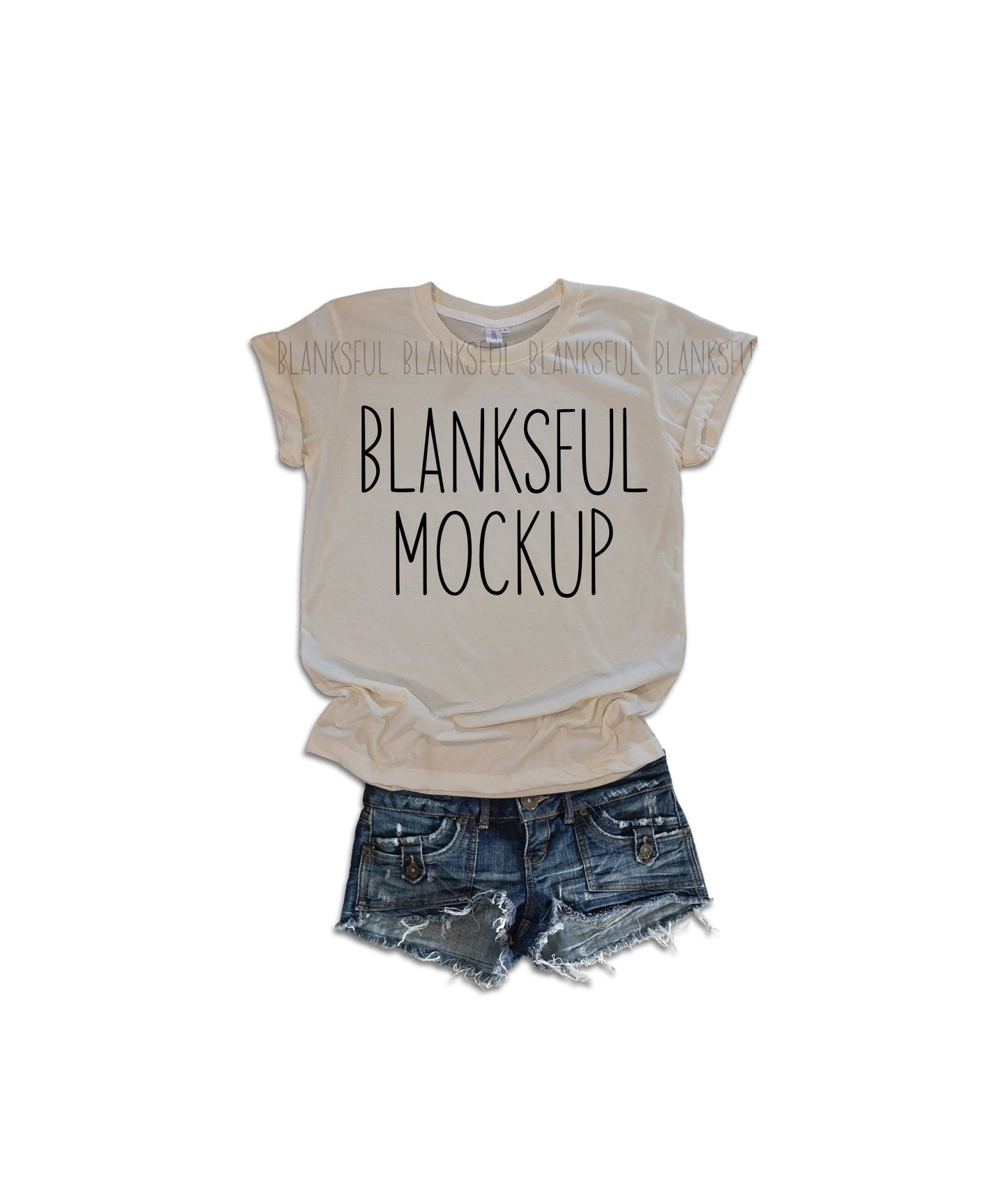 Blanksful Mockup Cream Adult Unisex Shirt - Shirt mockup - Mock up shirt - Flay Lay Mockup - Digital Download - Styled Mockup