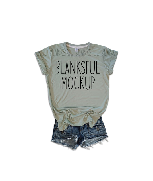 Blanksful Mockup Sage Adult Unisex Shirt - Shirt mockup - Mock up shirt - Flay Lay Mockup - Digital Download - Styled Mockup