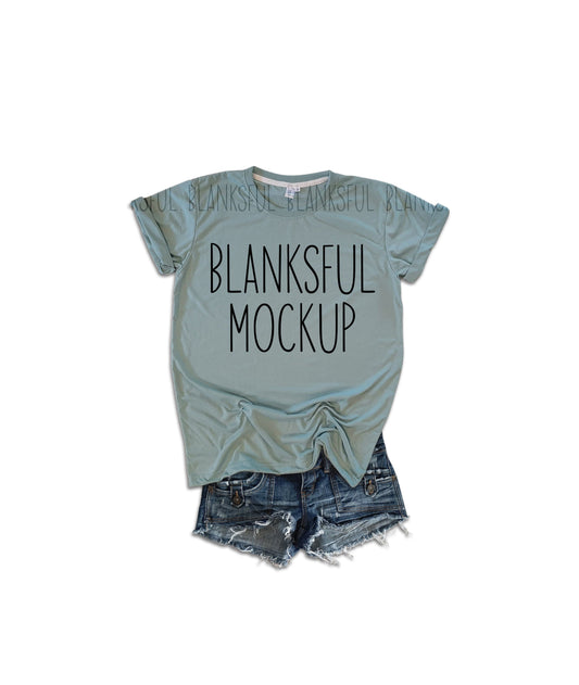 Blanksful Mockup Teal Adult Unisex Shirt - Shirt mockup - Mock up shirt - Flay Lay Mockup - Digital Download - Styled Mockup