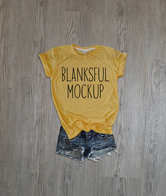 Blanksful Mockup Yellow Adult Unisex Shirt - Shirt mockup - Mock up shirt - Flay Lay Mockup - Digital Download - Styled Mockup