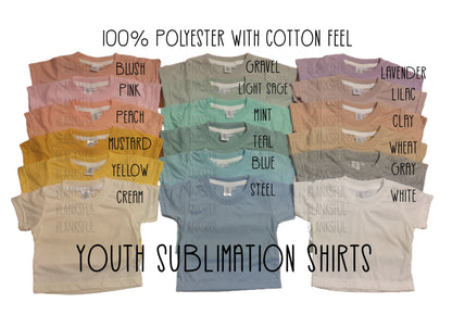 (23 COLORS YOUTH) 100% Blank Polyester Youth Short Sleeve Sublimation Blank
