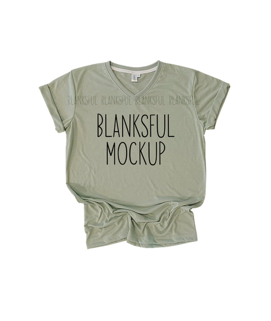 Blanksful Mockup Light Sage Adult Unisex V-Neck Shirt