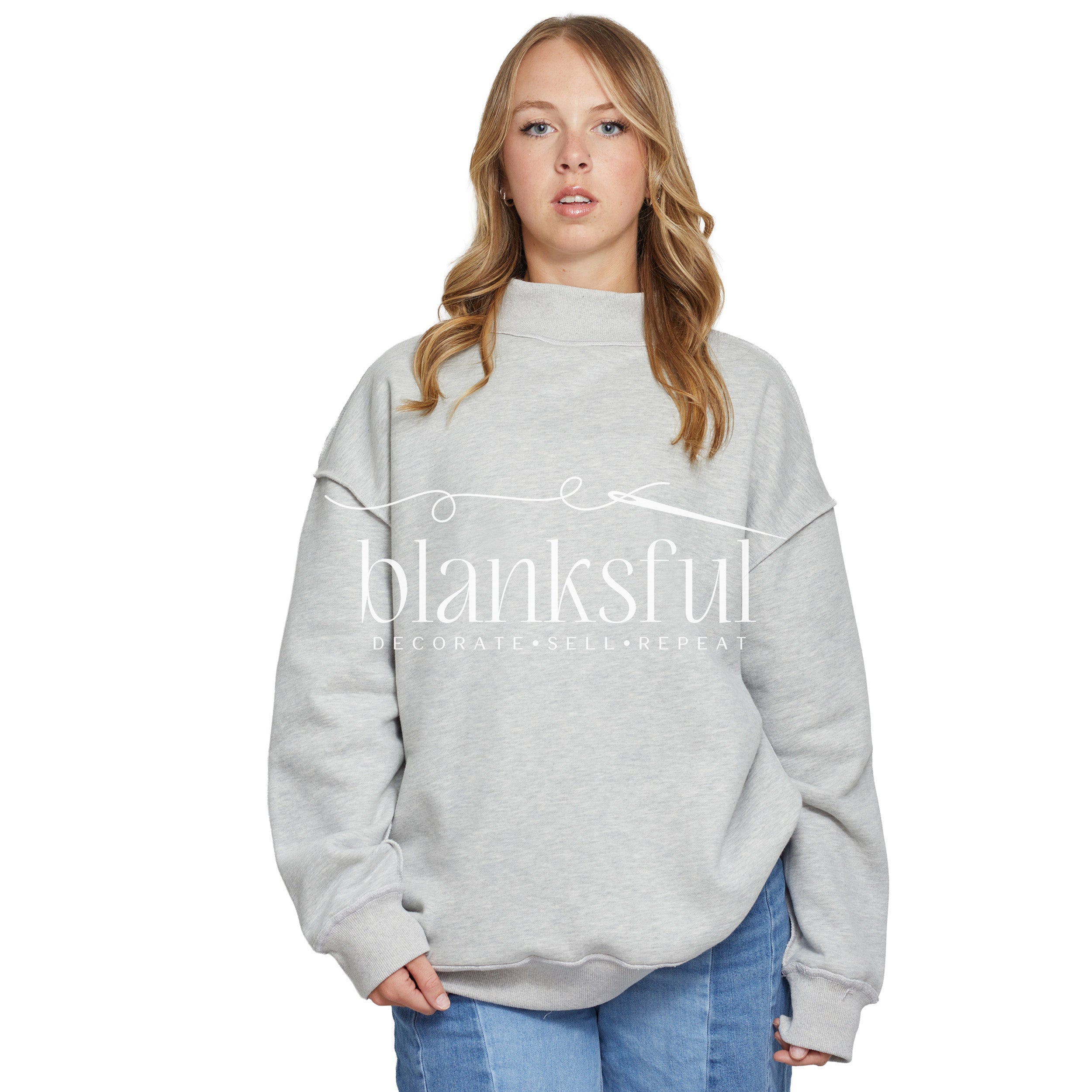 Reversible Mock Neck Sweatshirt - Adult - 60% Cotton - Oversized