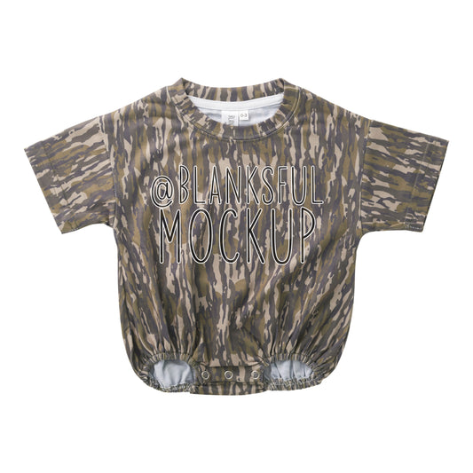 Camo Bark Short Sleeve Bubble Romper Mockup
