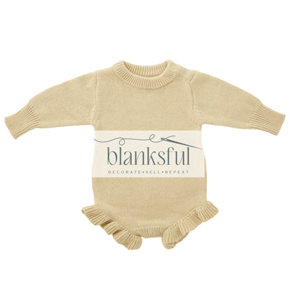 Long Sleeve Ruffle Knit Romper - 100% Cotton