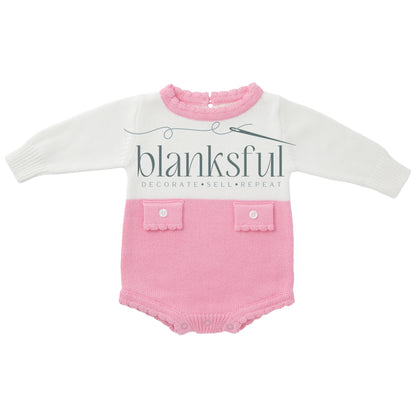 Long Sleeve Knit Romper - Girl Faux Pockets - 100% Cotton