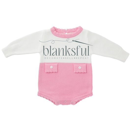 Long Sleeve Knit Romper - Girl Faux Pockets - 100% Cotton