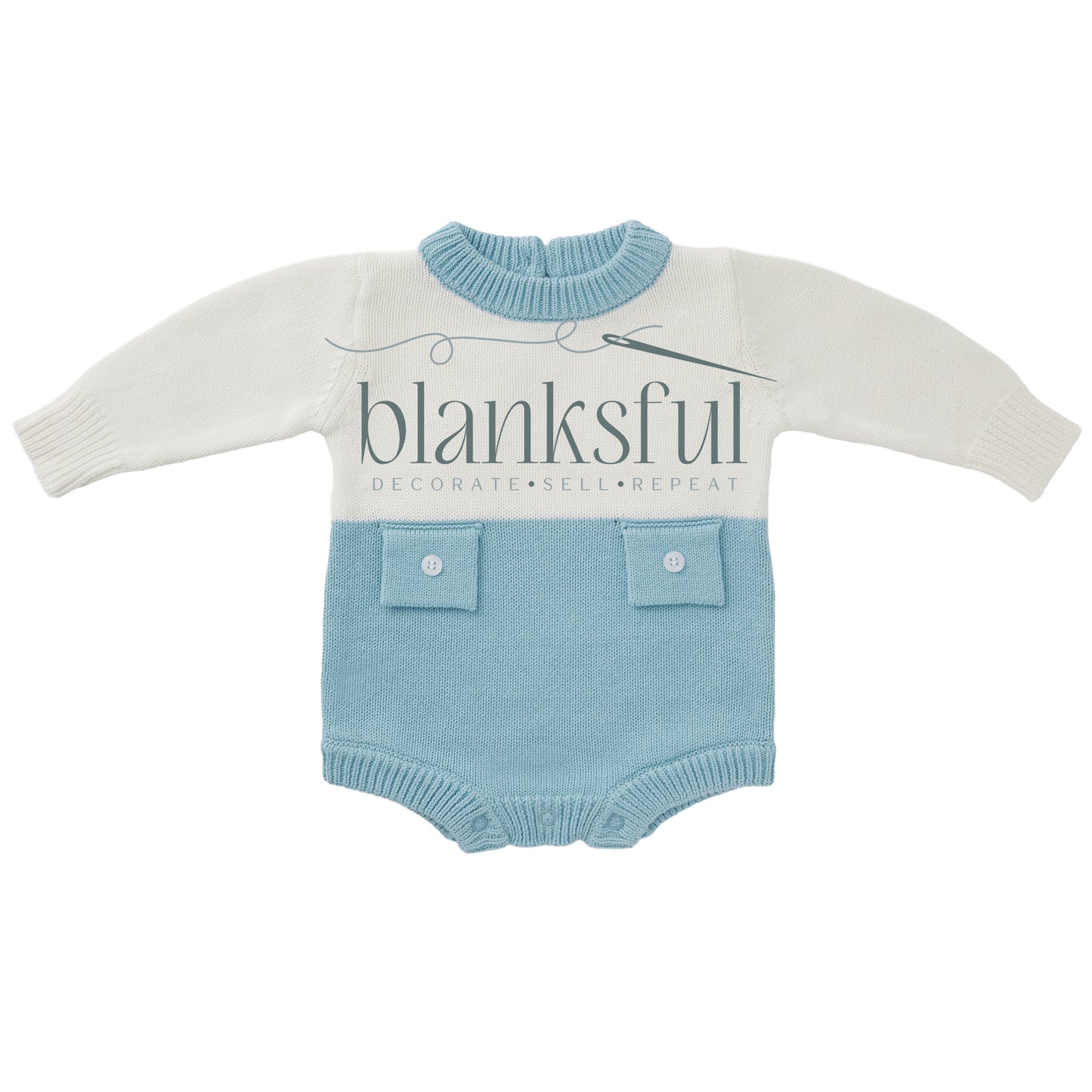 Long Sleeve Knit Romper - Unisex Faux Pockets - 100% Cotton