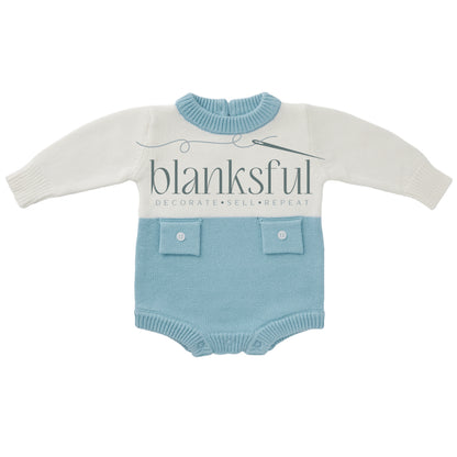 Long Sleeve Knit Romper - Unisex Faux Pockets - 100% Cotton