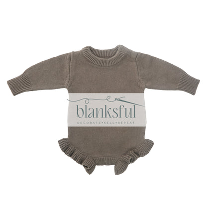 Long Sleeve Ruffle Knit Romper - 100% Cotton