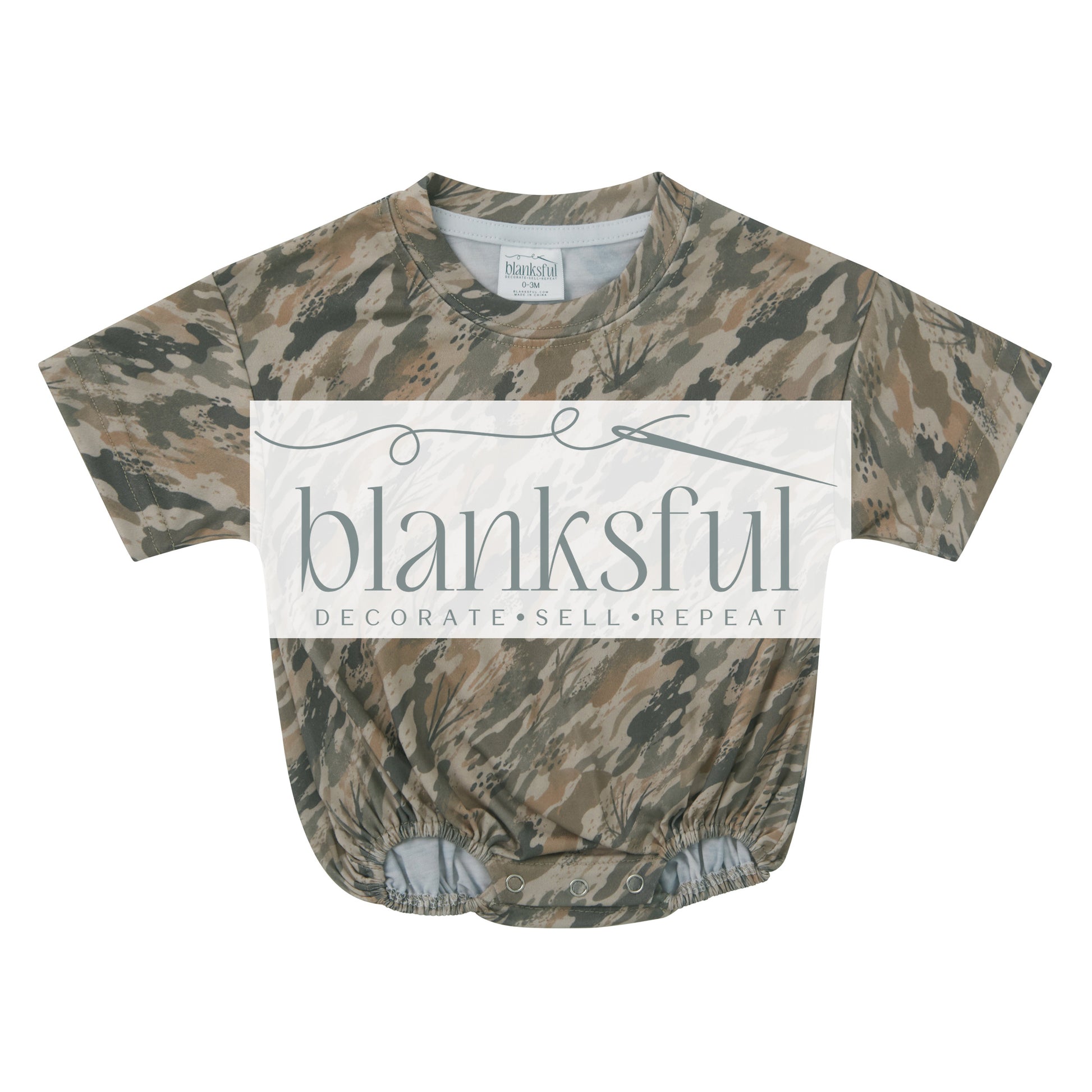 Camo Desert baby bubble romper with camo sleeves for embroidery and DTF