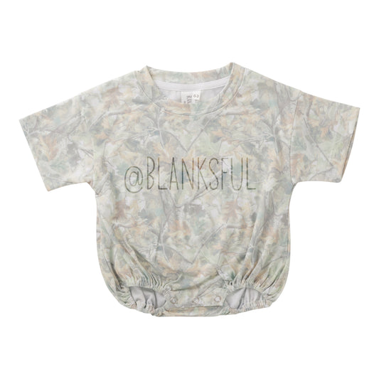 Camo Leaves short sleeve baggy bubble romper blank for sublimation and embroidery