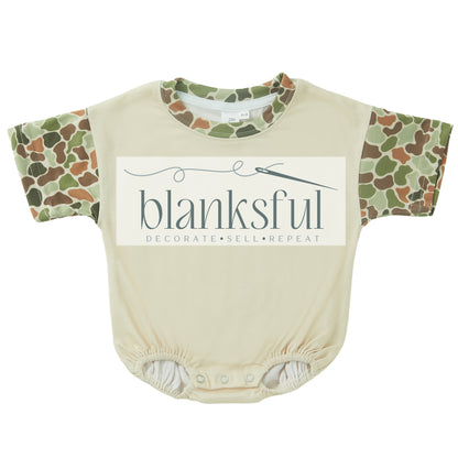 Printed Short Sleeve Baggy Bubble Baby Romper - 95% Polyester