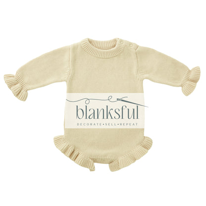 Long Sleeve Ruffle Knit Romper (ruffle legs and cuffs) - 100% Cotton