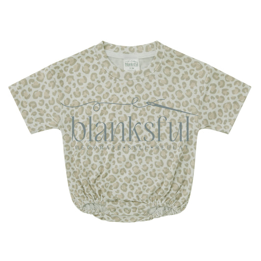 leopard baggy bubble romper, t-shirt style baby and toddler blank for sublimation and dtf and embroidery