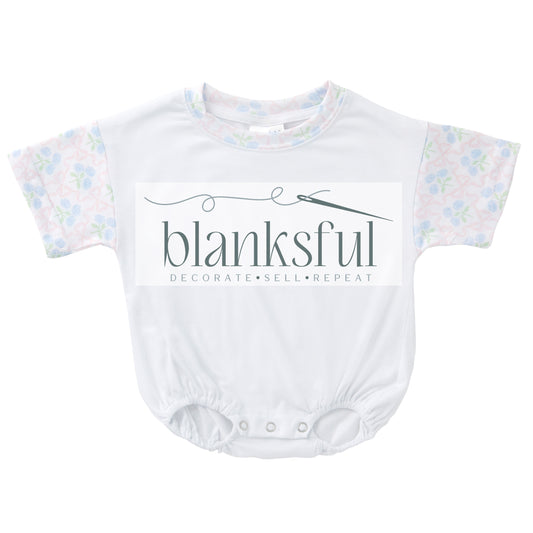 t shirt bubble romper, short sleeve baggy baby romper blank for sublimation and embroidery and dtf