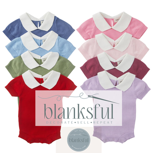 Short Sleeve Knit Romper - Peter Pan Collar - 100% Cotton