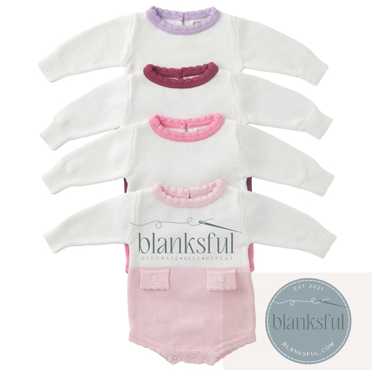 Long Sleeve Knit Romper - Girl Faux Pockets - 100% Cotton