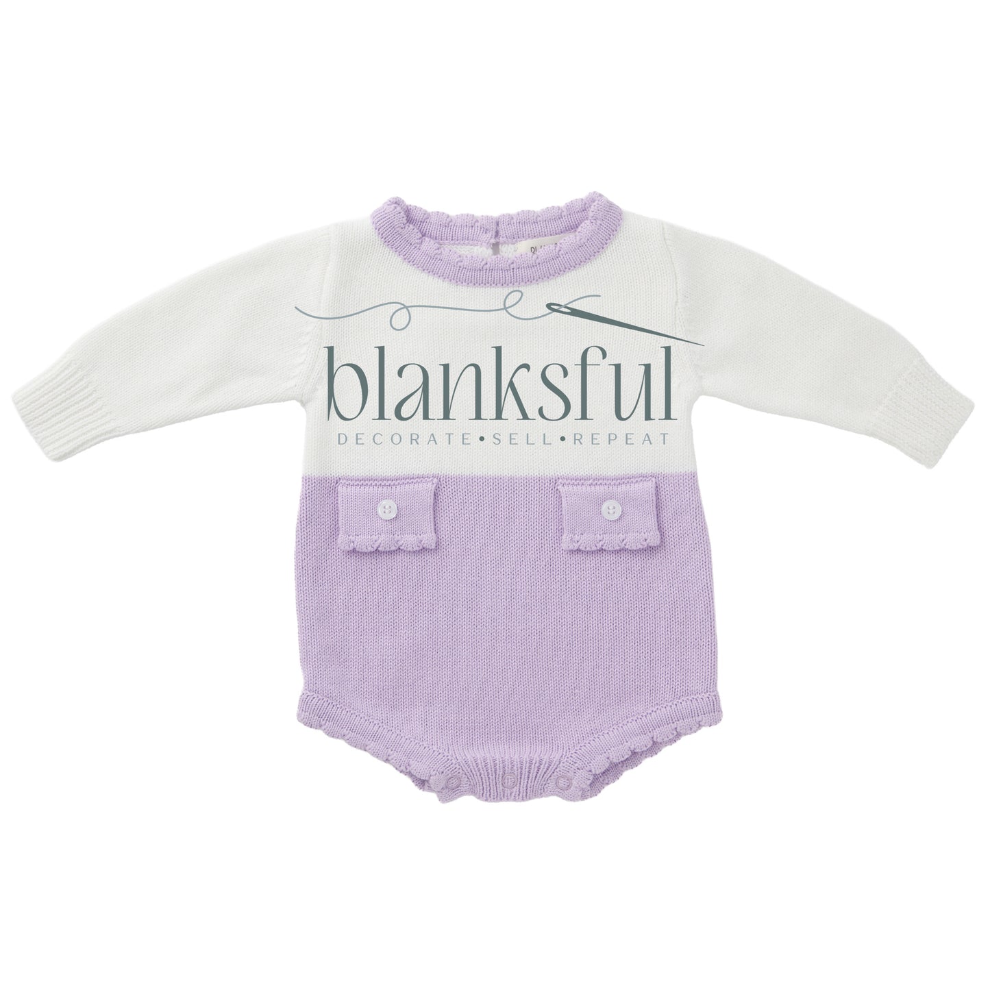 Long Sleeve Knit Romper - Girl Faux Pockets - 100% Cotton