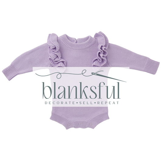 Long Sleeve Knit Romper - Ruffle Shoulders - 100% Cotton
