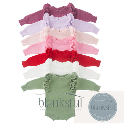 Long Sleeve Knit Romper - Ruffle Shoulders - 100% Cotton