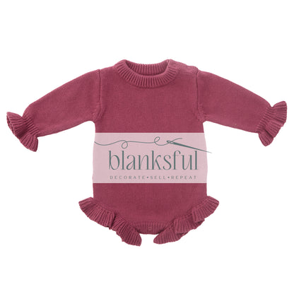 Long Sleeve Ruffle Knit Romper (ruffle legs and cuffs) - 100% Cotton