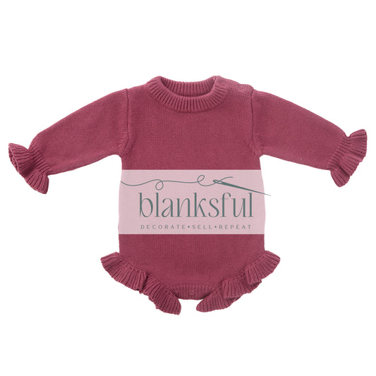 Long Sleeve Ruffle Knit Romper - 100% Cotton