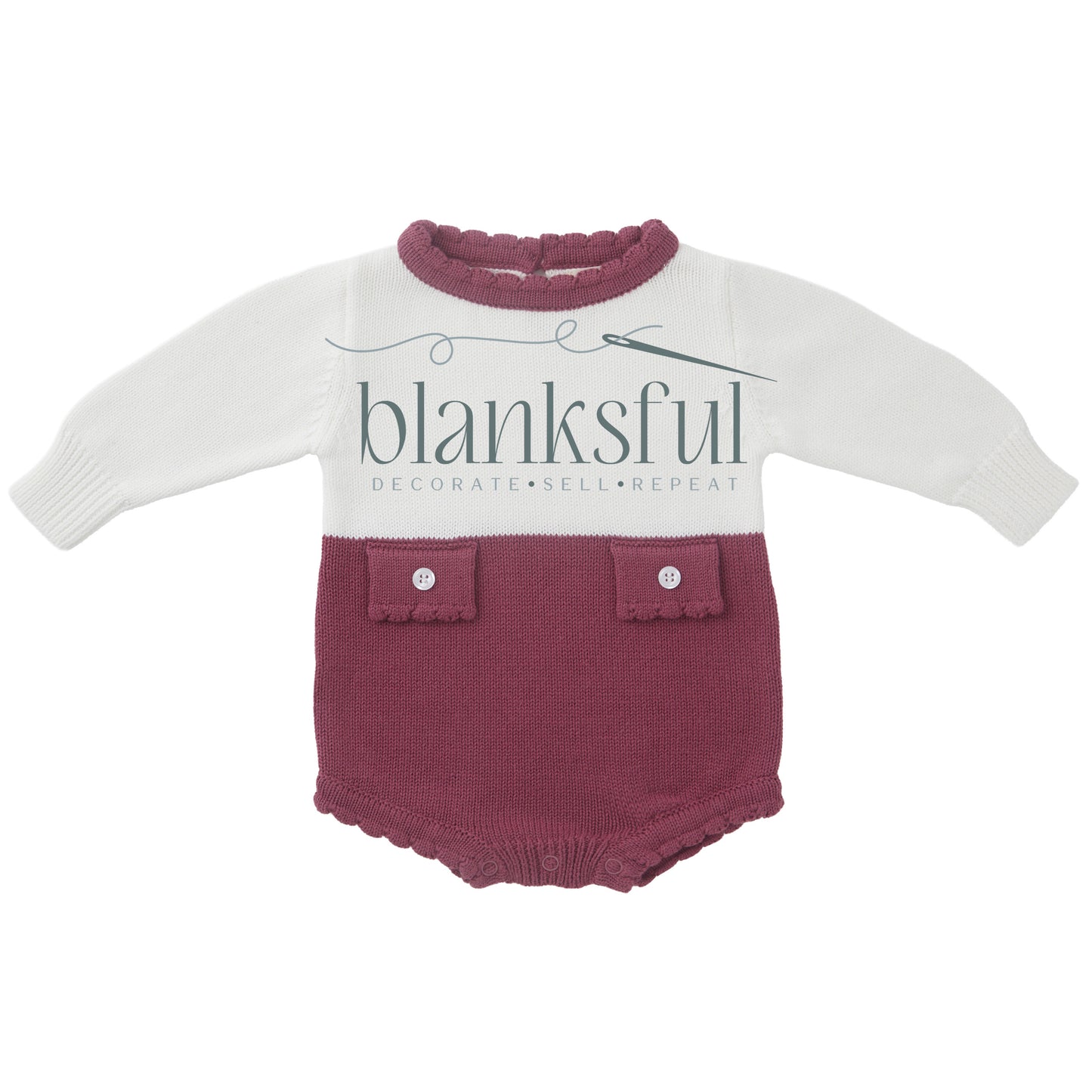 Long Sleeve Knit Romper - Girl Faux Pockets - 100% Cotton