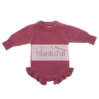 Long Sleeve Ruffle Knit Romper - 100% Cotton